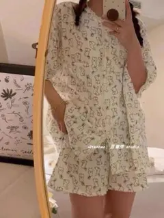 動物柄 ルームウェア セット フリーサイズ クリーム色