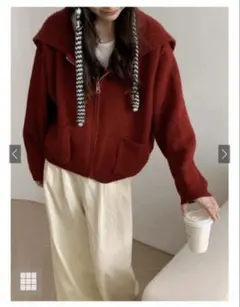 【試着のみ】 GRL グレイル Mサイズ 赤 ビッグカラー ジップニット レッド