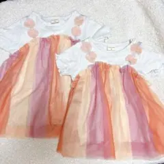 女の子ワンピース　半袖　80㎝100㎝　お揃い　フリル