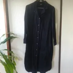 紺色長袖シャツワンピース