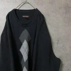 00S 柄ニット　アーガイル　セーター　メンズ　XXL コットン　古着　Y2