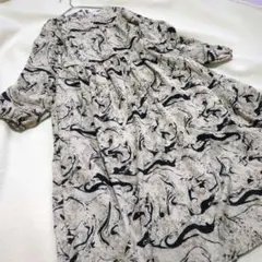 Colork 抽象模様 プリント 長袖ロング丈ワンピース 春 F ポリエステル