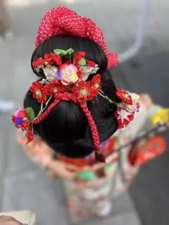 七五三 髪飾り 赤　日本髪