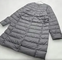 美品　ユニクロ　ウルトラライトダウン　ロングダウン　軽量　ノーカラー　グレーL