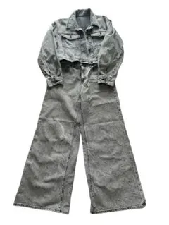 グレー デニムジャケットとパンツセット