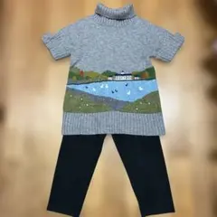 ファミリア　familiar 風景柄タートルネックセーター&黒パンツセット