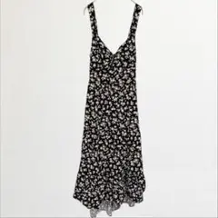 JUST FOUND【XL】ワンピース ノースリーブ 花柄 ブラック レーヨン