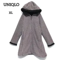 UNIQLO ユニクロ 千鳥格子 ボアフリース フードコート ジップアップ XL