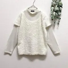 クレアルドCreald☆レイヤード風ハイネックニット☆M☆アイボリー☆ふわふわ