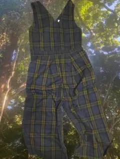 チェック柄 Vネック サロペット