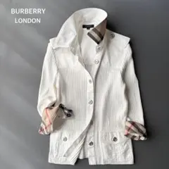 バーバリー ロンドン ノバチェック 切替 ニット シャツ リブニット 白 M