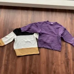 チャンピオン紫トレーナーとブロックカラーのニット