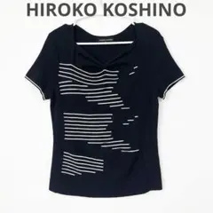 【ヒロココシノ】デザインカットソー　サマーニット　Tシャツ　38 Mサイズ　黒のサムネイル