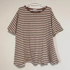 ボーダーTシャツ★フレアデザイン★ブラウン★Aライン