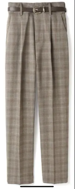 【GRL】at1584 チェック柄テーパードパンツ ブラウン M ベルトなし