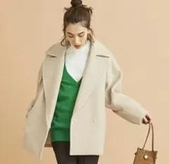 美品 ビューティ＆ユース メルトンメランジ ミドル丈コート S