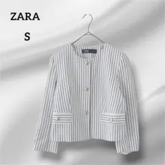 ZARAザラ　 ストライプ柄 ノーカラージャケット　ストライプ柄　S