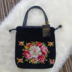FEILER 花柄刺繍 ポーチ 黒　未使用品