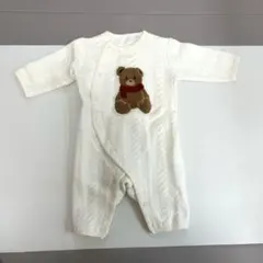 【西松屋】アイボリー クマ刺繍ロンパース ニット風　キルト　冬　長袖　60 70