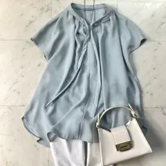 訳あり 美品 セオリーリュクス ボウタイブラウス 洗える フレンチスリーブ