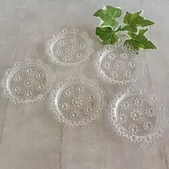 S15:昭和レトロ ガラス小皿 5枚セット 直径11cm バブル模様