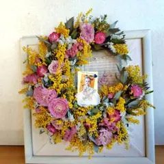 ごろごろ様専用＆ミモザとピンク系小花彩り三日月リース　❦お値下げ❦