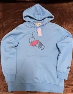 アディダス 水色 フード付きパーカー