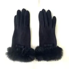 手袋　グローブ　リアルファー　レディース　黒　ブラック