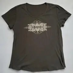 黒　　装飾プリント半袖Tシャツ