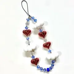 ビーズストラップ 雲 ハート ブルー レッド StringTing
