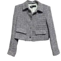 ZARA パープル ツイードジャケット M