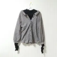 長袖 チェック柄 重ね着風シャツ