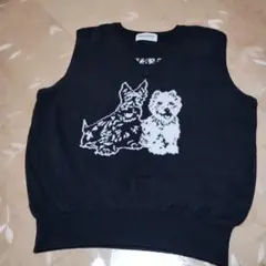 Black & White 犬デザイン Vネックベスト