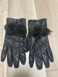 IENA GLOVES 黒いレザー手袋 ファー付き　内側カシミヤ
