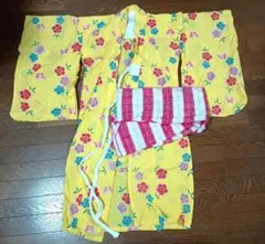花柄浴衣 サイズ100 黄色 帯付き