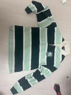 XLARGE 緑と白のストライプ長袖カットソー