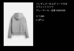 イレギュラー仕上げ フード付きスウェットシャツ グレー Lのサムネイル