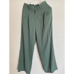 グリーン ワイドパンツ プリーツ入り RETRO GIRL