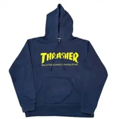 THRASHER 裏起毛 ビックロゴ プリント パーカー ネイビー スラッシャー