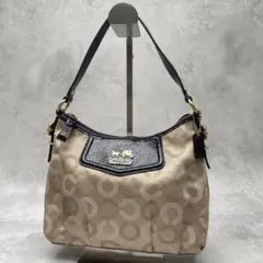 美品✨コーチ ワンショルダーバッグ サテンキャンバス×レザー 肩掛け オプアート