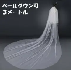 ホワイト ロング ウェディングベール コーム付 約3m