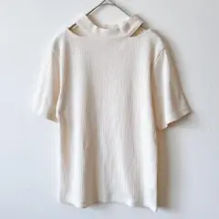 シュレーヴ 肩開きリブトップス Lサイズ ホワイト ハイネック風 半袖 春・夏