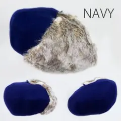 ファー付きウールベレー帽　ウール90% 美品