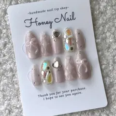 現品発送＊ネイルチップ＊ピンクマグネット キルティング リボン ビジュー敷き詰め