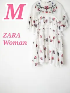 ZARA Woman 刺繍ティアードブラウス ホワイト　きれいめコーデ　オフィスのサムネイル