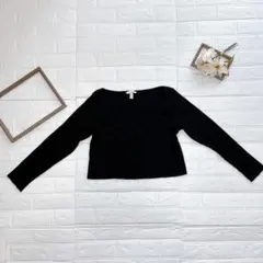 H&M エイチアンドエム スクエアネック リブ トップス ブラック XLサイズ