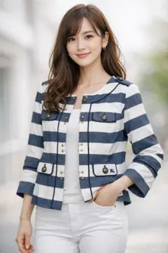 BURBERRY BLUE LABEL ジャケット ボーダー マリン リネン 麻