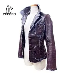 CHIP & PEPPERカットオフ皺加工レザー革デニム ジャケットmi134