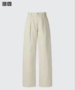 新品タグ無しUNIQLO Uデニムタックパンツ ベージュ