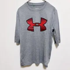 アンダーアーマー Ｔシャツ 五分袖 ロゴ Ｓ 灰色 赤 ポリエステル